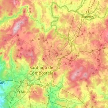 Mappa topografica Santiago di Compostela, altitudine, rilievo