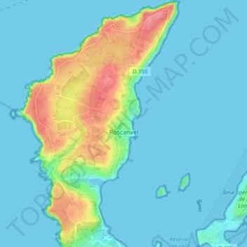 Mappa topografica Roscanvel, altitudine, rilievo