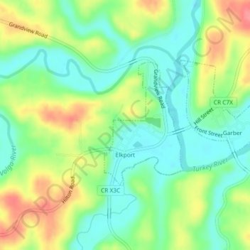 Mappa topografica Elkport, altitudine, rilievo