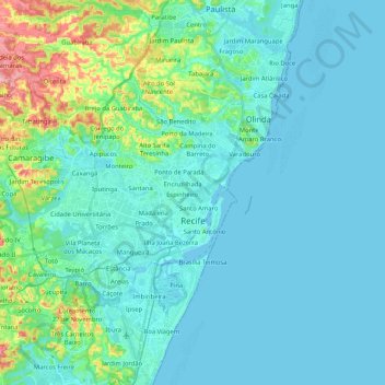 Mappa topografica Recife, altitudine, rilievo