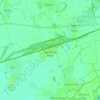 Mappa topografica Čierna nad Tisou, altitudine, rilievo