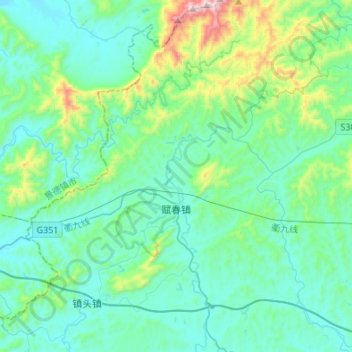 Mappa topografica 赋春镇, altitudine, rilievo