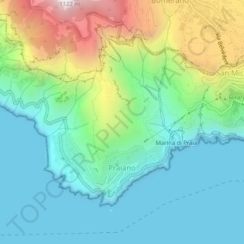 Mappa topografica Praiano, altitudine, rilievo