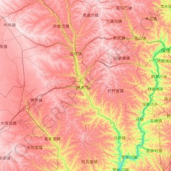 Mappa topografica 窟野河, altitudine, rilievo
