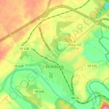 Mappa topografica Strasburg, altitudine, rilievo