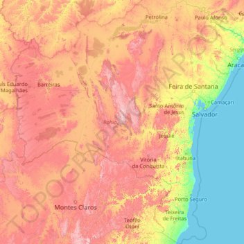 Mappa topografica Bahia, altitudine, rilievo