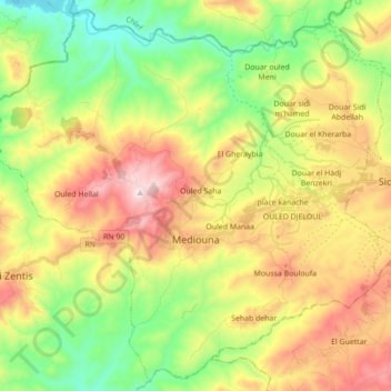 Mappa topografica Mediouna, altitudine, rilievo