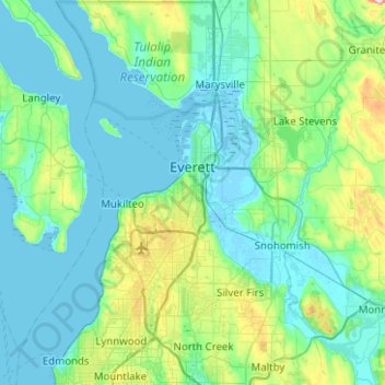 Mappa topografica Everett, altitudine, rilievo