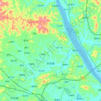 Mappa topografica 平凤镇, altitudine, rilievo