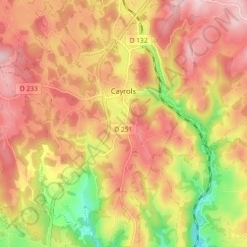 Mappa topografica Cayrols, altitudine, rilievo