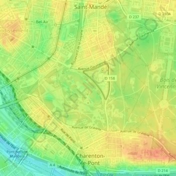 Mappa topografica Lac Daumesnil, altitudine, rilievo