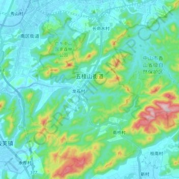 Mappa topografica 五桂山街道, altitudine, rilievo