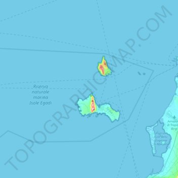 Mappa topografica Isole Egadi, altitudine, rilievo