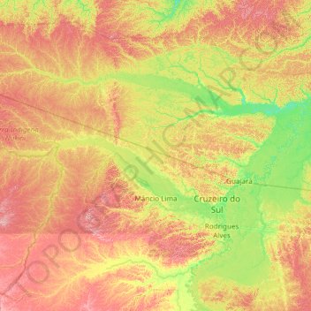 Mappa topografica Mâncio Lima, altitudine, rilievo