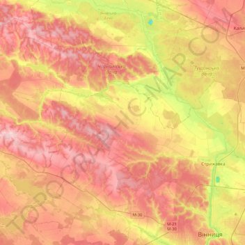 Mappa topografica Стрижавська селищна громада, altitudine, rilievo