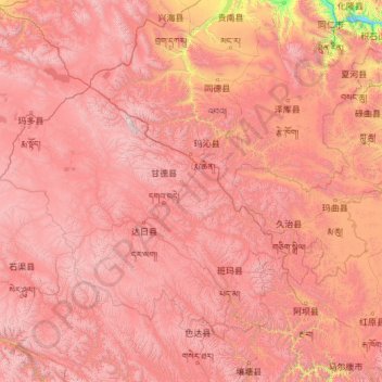 Mappa topografica 果洛藏族自治州, altitudine, rilievo