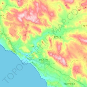 Mappa topografica Siculiana, altitudine, rilievo