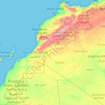 Mappa topografica Marocco, altitudine, rilievo