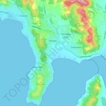 Mappa topografica Rokeby, altitudine, rilievo