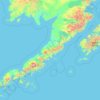 Mappa topografica Alaska Peninsula, altitudine, rilievo