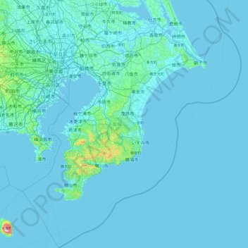 Mappa topografica Chiba Prefecture, altitudine, rilievo