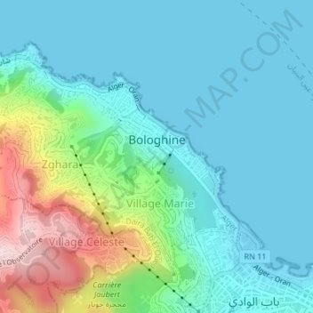 Mappa topografica Bologhine, altitudine, rilievo