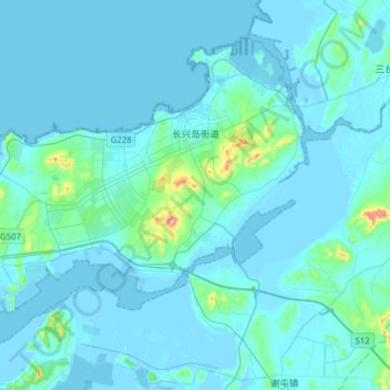 Mappa topografica 长兴岛街道, altitudine, rilievo