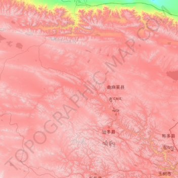 Mappa topografica 曲麻莱县, altitudine, rilievo