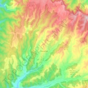 Mappa topografica Puimichel, altitudine, rilievo