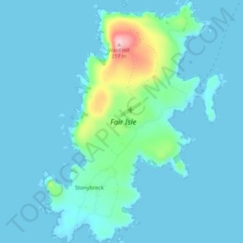 Mappa topografica Fair Isle, altitudine, rilievo