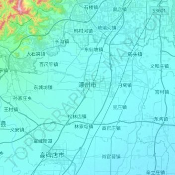 Mappa topografica 涿州市, altitudine, rilievo