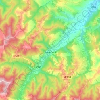 Mappa topografica Dovadola, altitudine, rilievo