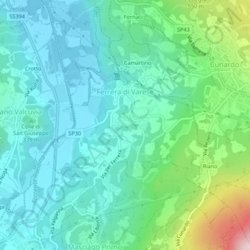 Mappa topografica Ferrera di Varese, altitudine, rilievo