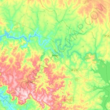 Mappa topografica Piraju, altitudine, rilievo