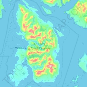 Mappa topografica Annette Island, altitudine, rilievo