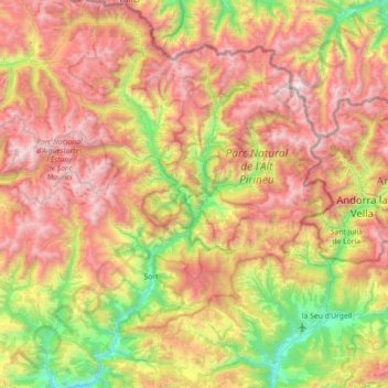 Mappa topografica Pallars-Supérieur, altitudine, rilievo