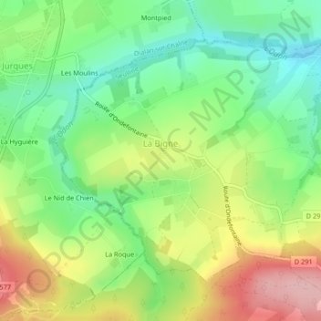 Mappa topografica La Bigne, altitudine, rilievo