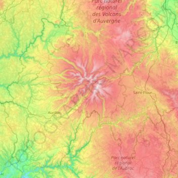 Mappa topografica Cantal, altitudine, rilievo