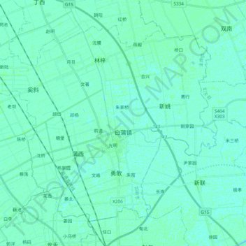Mappa topografica 白蒲镇, altitudine, rilievo