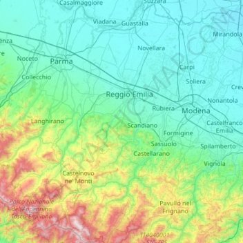 Mappa topografica Reggio nell'Emilia, altitudine, rilievo