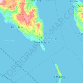Mappa topografica Padre Burgos, altitudine, rilievo