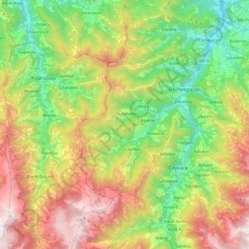 Mappa topografica Dernekpazarı, altitudine, rilievo