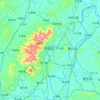 Mappa topografica 衡山县, altitudine, rilievo