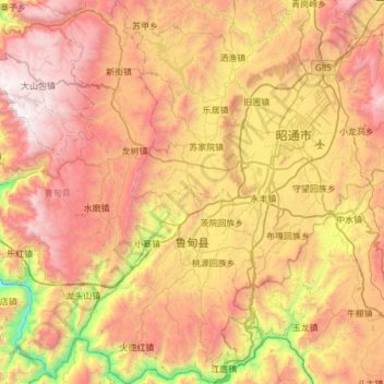 Mappa topografica 鲁甸县, altitudine, rilievo