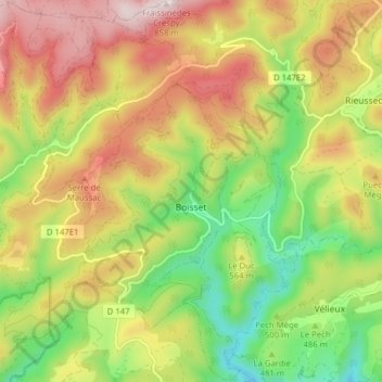 Mappa topografica Boisset, altitudine, rilievo