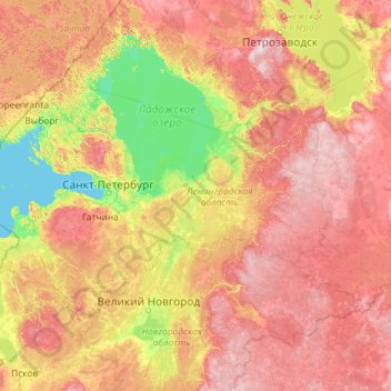 Mappa topografica Ленинградская область, altitudine, rilievo