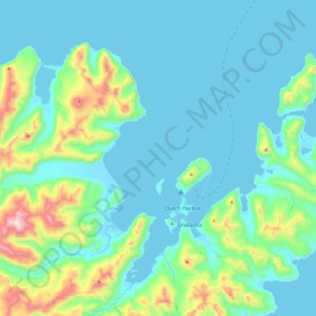 Mappa topografica Unalaska, altitudine, rilievo