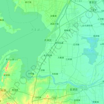 Mappa topografica 洪泽区, altitudine, rilievo