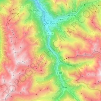 Mappa topografica Luz-Saint-Sauveur, altitudine, rilievo