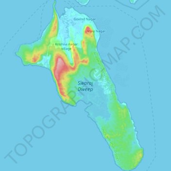 Mappa topografica Havelock Island, altitudine, rilievo